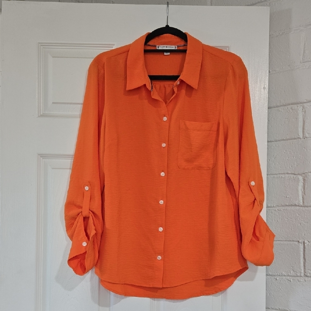 Tommy Hilfiger Vibrant Orange Button Up Shirt Size Large